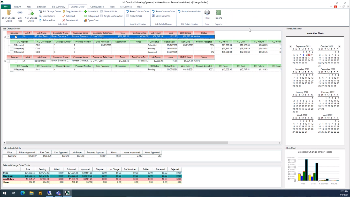 change order tracking on our estimating software