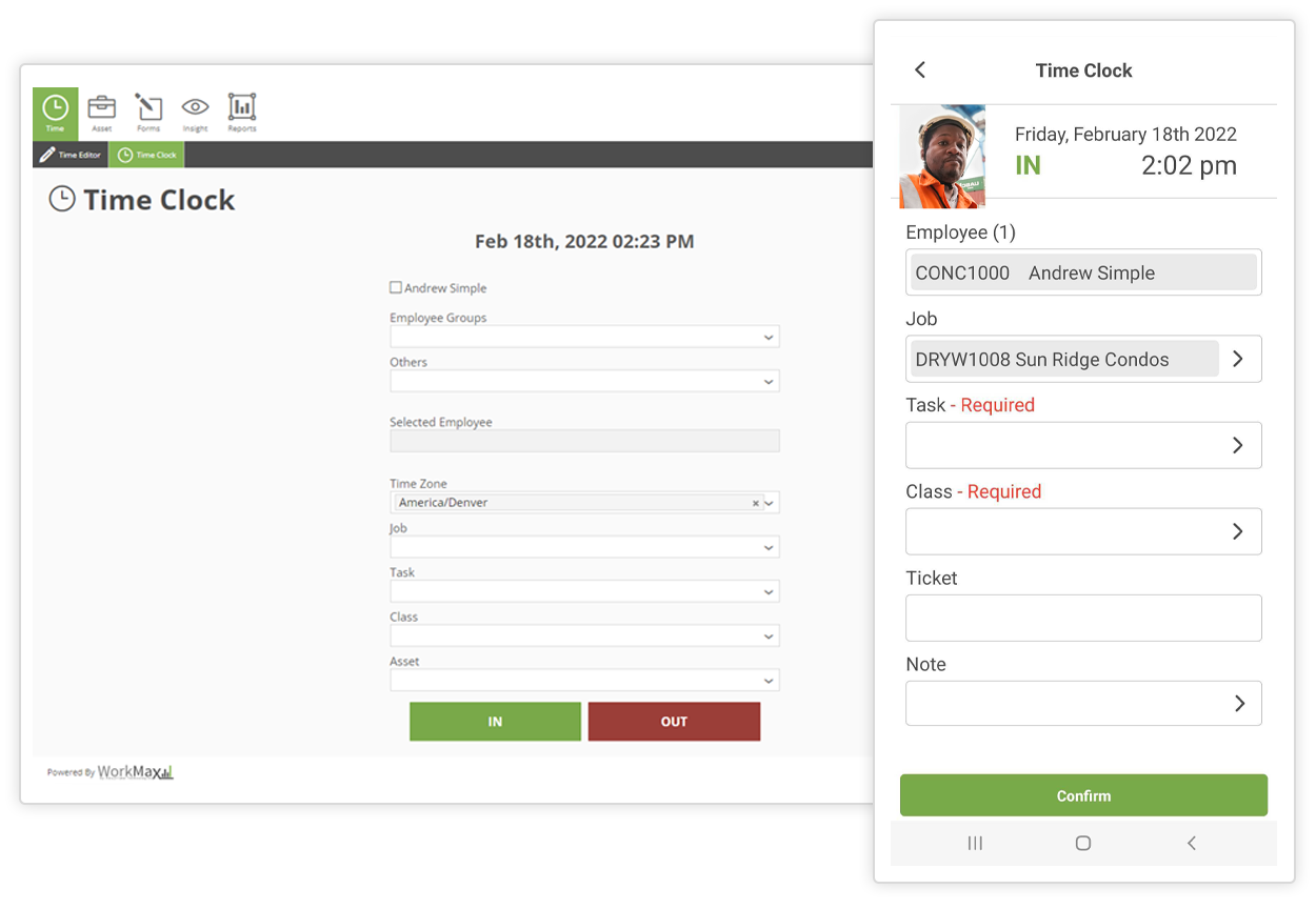 facial recognition on mobile time tracking app